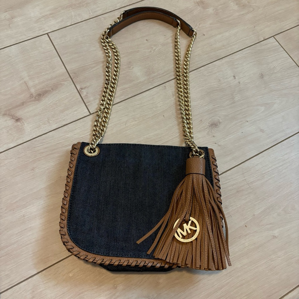 Michael Kors Denim and Tan Shoulder Bag